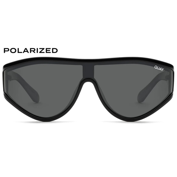 QUAY Secret Set Sunglasses Polarized Black Shield Frame Black Lens Unisex NWT - Picture 11 of 11